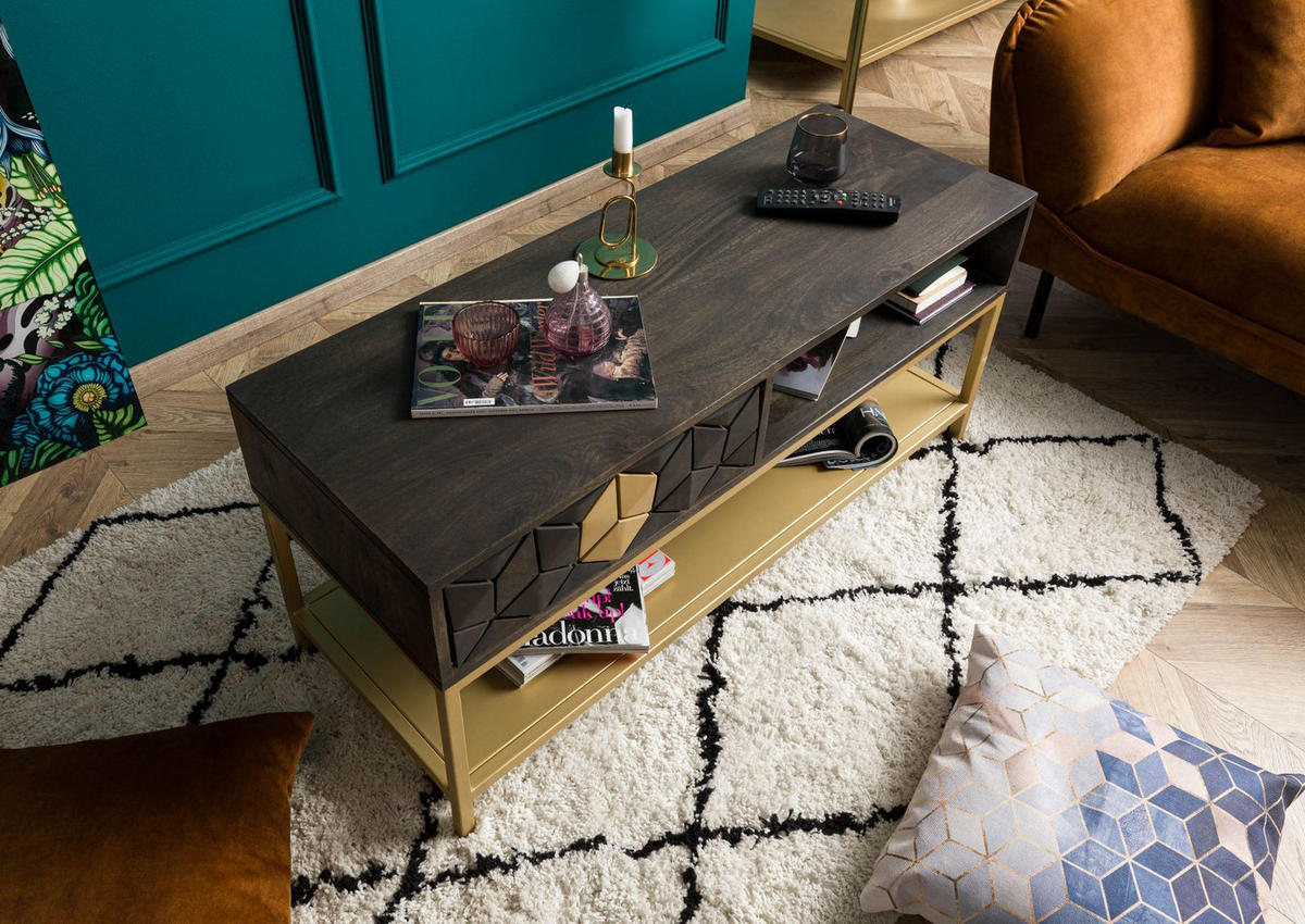 COUCHTISCH Mango 110x40x50 grau geölt DIAMOND #100 - Grau, Holz (110/40/50cm) - Massivmoebel24