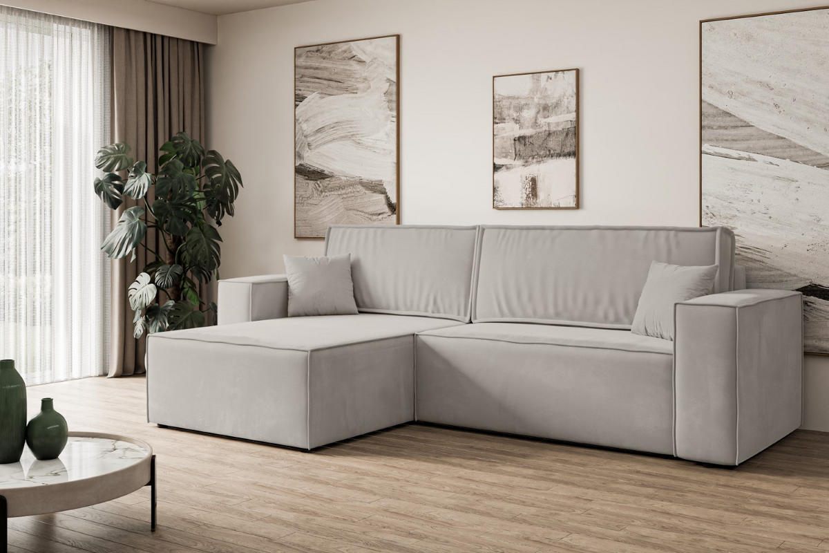 ECKSOFA mit Schlaffunktion und Bettkasten CELTIC-XL - 277x143x83 cm Hellbraun Velours - Hellbraun/Schwarz, Holzwerkstoff/Kunststoff (277/143cm) - ALTDECOR