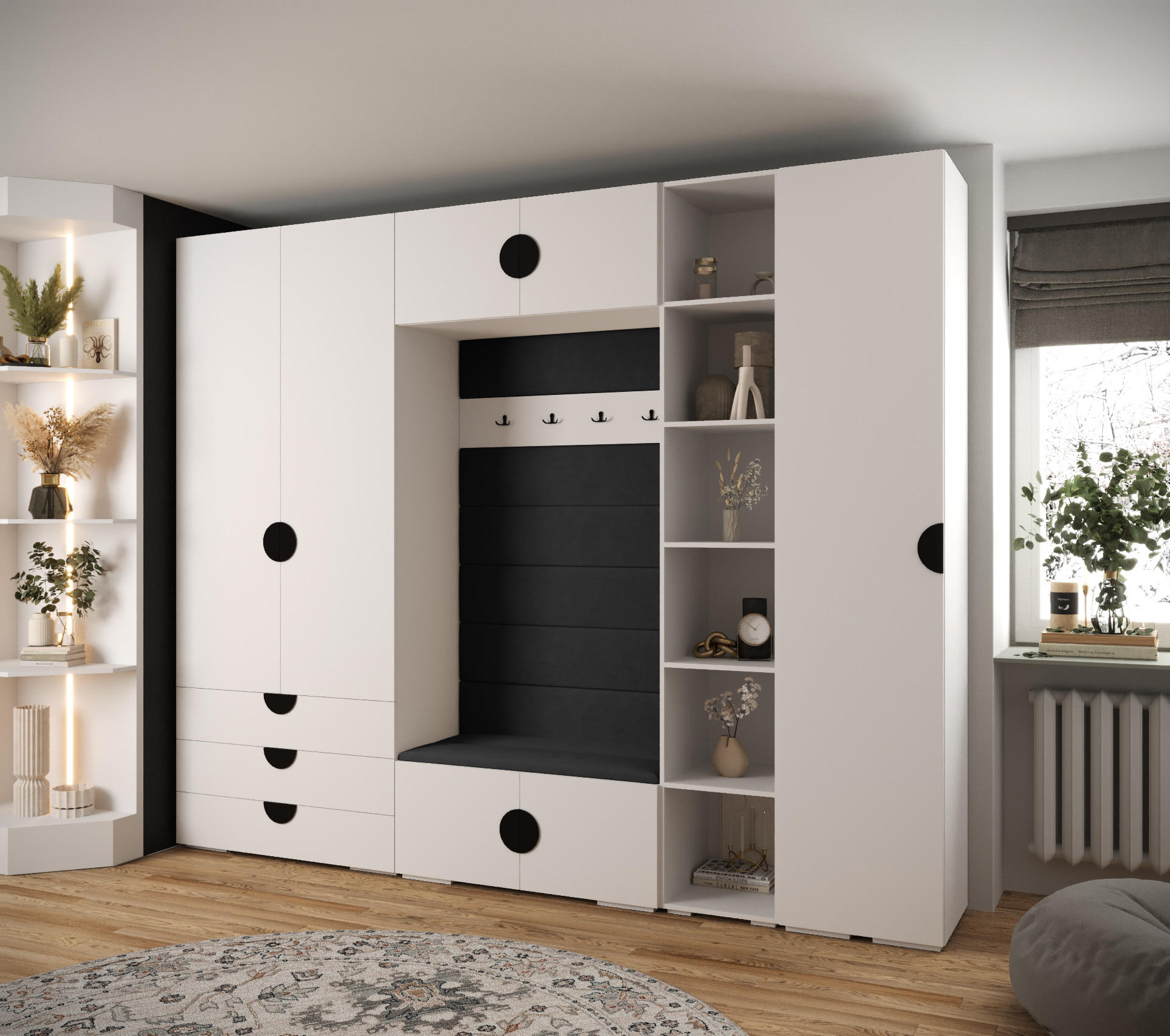 GARDEROBEN-SET 236,7/290/47 - Schwarz/Weiß, Holz/Kunststoff (290/236.7/47cm) - Abiks Möbel