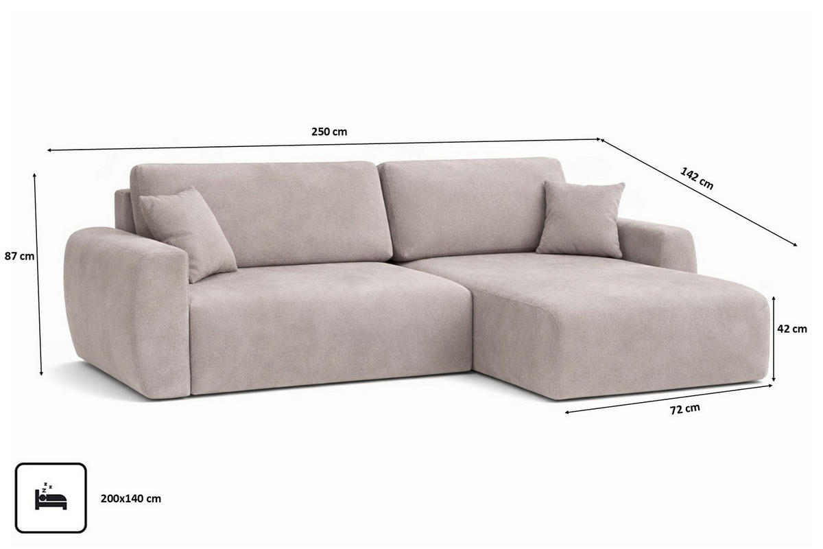 ECKSOFA Mit Schlaffunktion Ariel L, Velours, Stoff Salvador, Grau, Rechts - Grau, Holz (250/142cm) - Kaiser Möbel