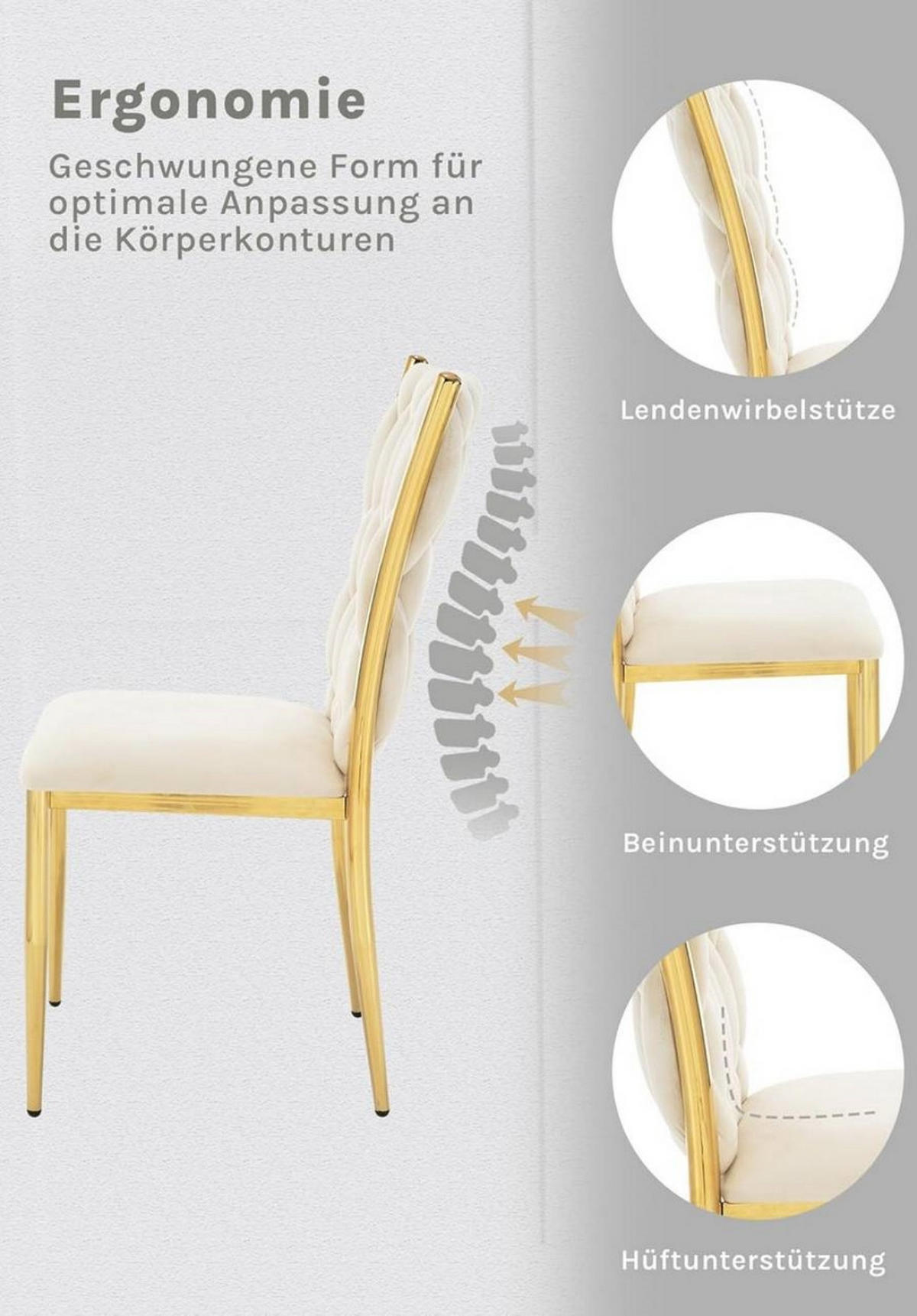 ESSZIMMERSTUHL 6er Set hohe Rückenlehne, Samt, Creme - Creme, Kunststoff/Textil (46/94.5/48cm) - Woltu