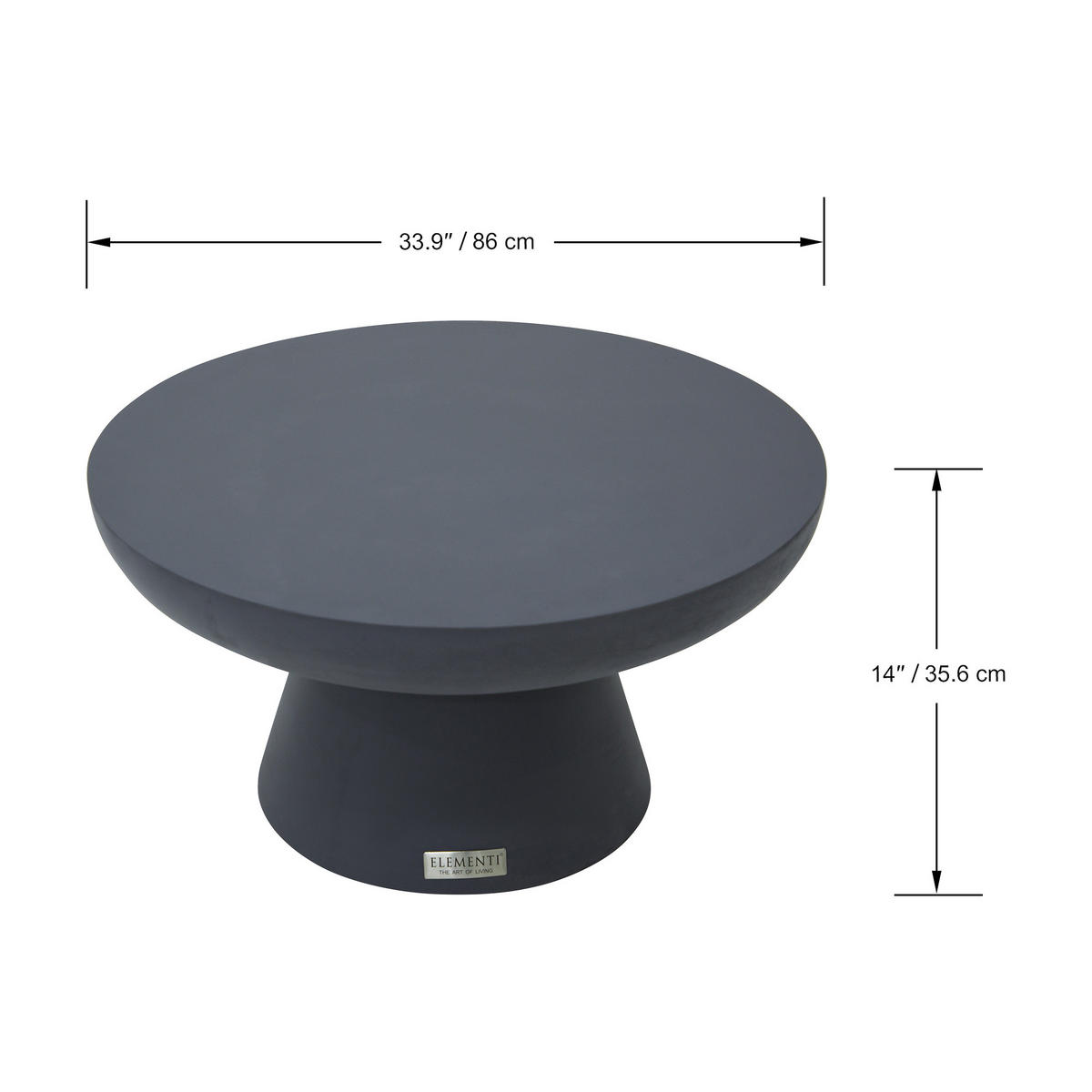 COUCHTISCH KYLIX Mittel Beton Optik 86 x 86 x 35 cm - Schwarz, Naturmaterialien (86/86/35cm) - Elementi