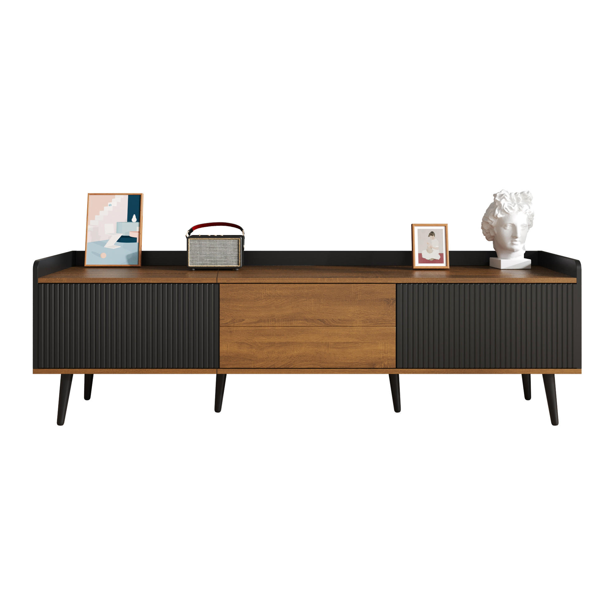 TV-LOWBOARD 160/39/49,5 cm mit 3 Türen in Schwarz/Natur - Schwarz, Holzwerkstoff (160/49.5/39cm) - BEAOK