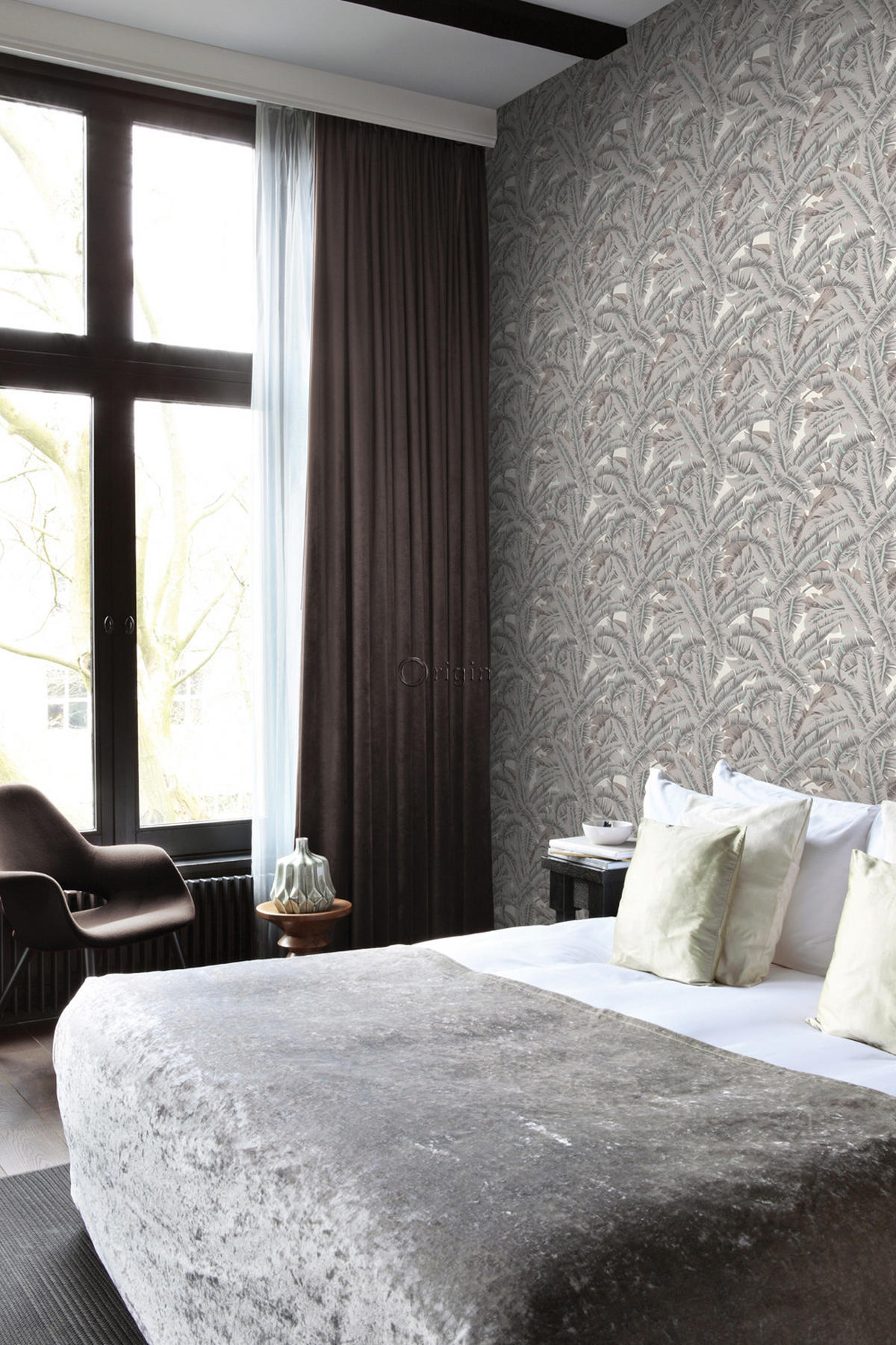TAPETE Palmblätter 53 cm x 10.05 m - Grau, Papier (53/1000cm) - Origin Wallcoverings