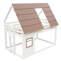 ETAGENBETT 140/200 cm DE-03380, mit Dach und Leiter, in Weiß/Braun - Braun, Holz/Holzwerkstoff (140/200cm) - ComfortXL