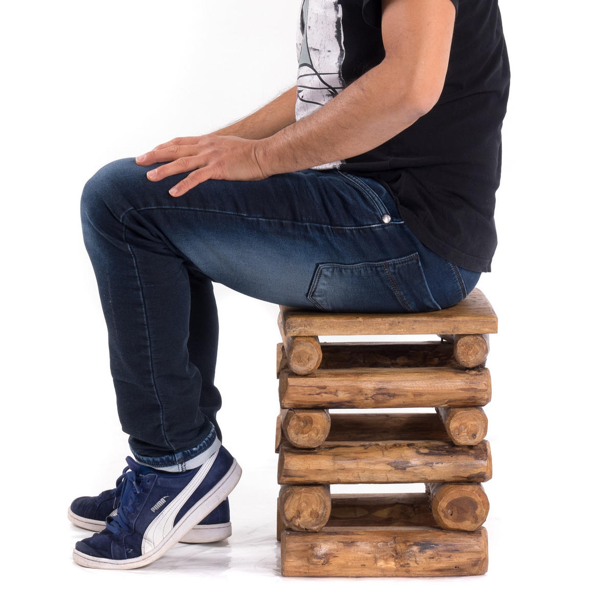 HOCKER BLOCK 38 Teak Recyclingholz massiv 08 honigfarben gewachst - Honig, Holz (30/39/30cm) - DESIGN DELIGHTS