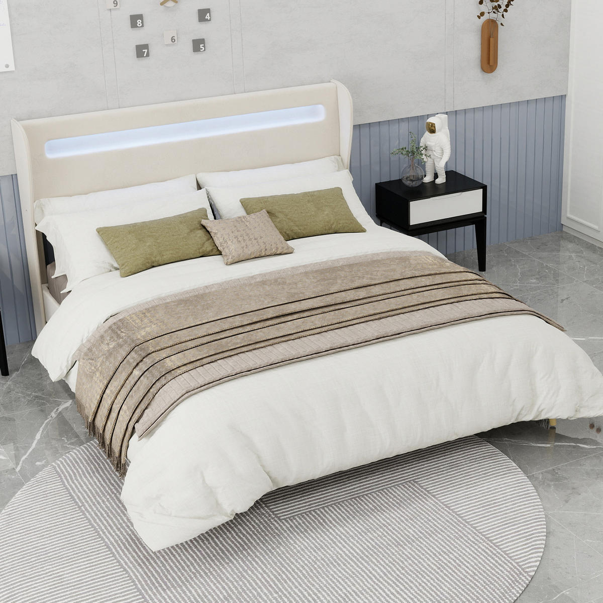 POLSTERBETT 160x200 cm LED Kopfteil beige - Beige, Textil (160/200cm) - Fortuna Lai