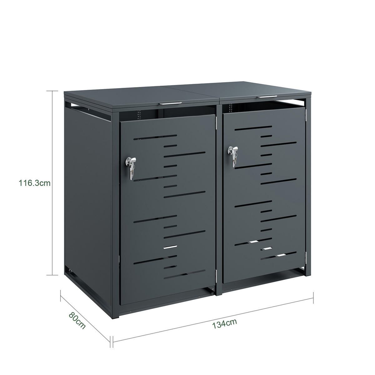 DUBBELSKÅP för avfallsbehållare OGS64-DG - Mörkgrå, Metall (134/116/80cm) - SoBuy
