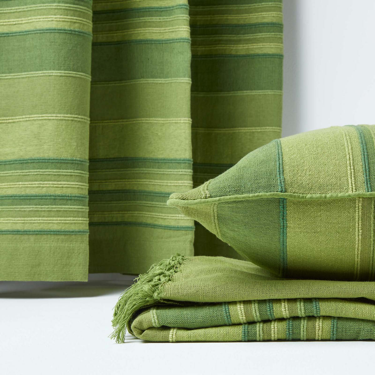 ÜBERWURF Morocco 225/255 cm, 100% Baumwolle gestreift - Grün, Textil (225/255cm) - Homescapes