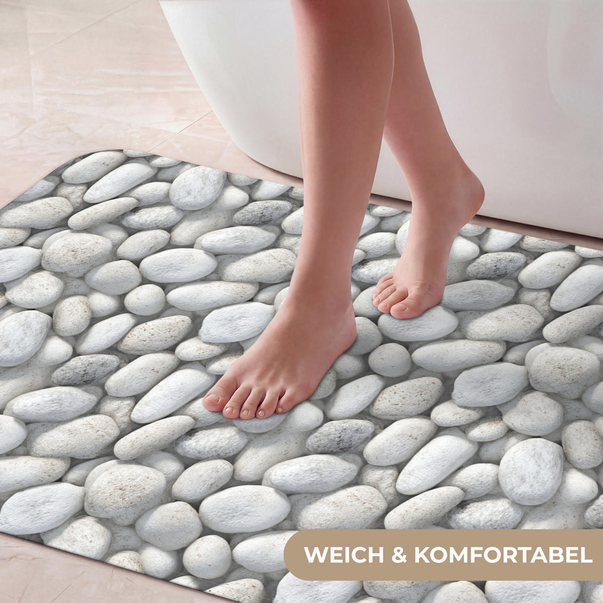 KOUPELNOVÁ PŘEDLOŽKA Kameny - šedé - oválné 60x120 cm - světle šedá, textil/plast (60/120cm) - OnlyWow