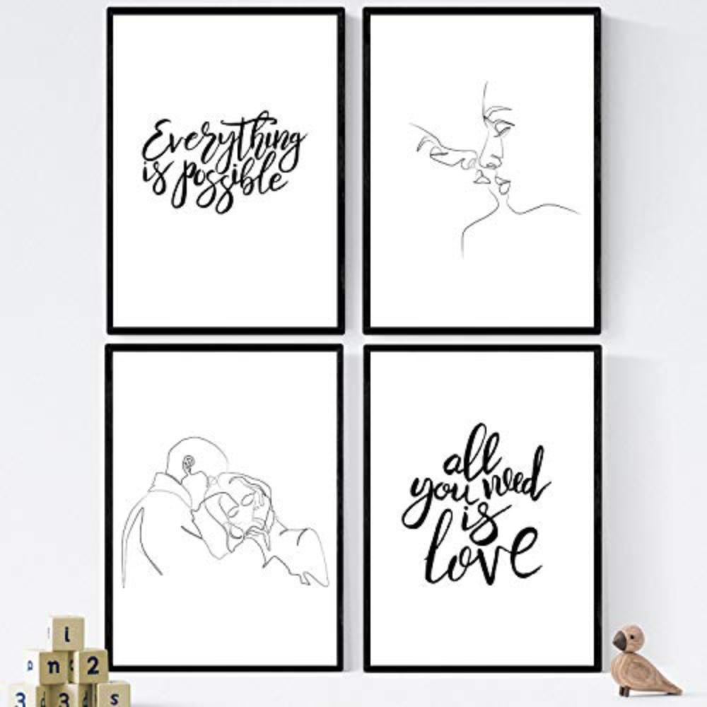 POSTER Set mit 4 ‚Alles ist möglich‘ A4 Schwarzer Rahmen - Schwarz, Papier (29.7/3cm) - Nacnic