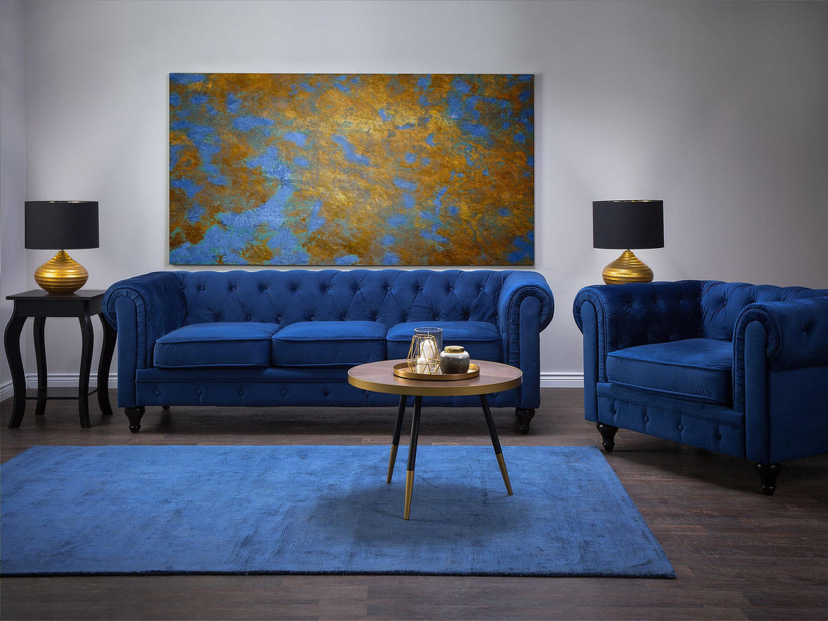 4-SITZER SOFA SET Samtstoff Blau Chesterfield - Blau, Textil (201/70/75cm) - Beliani