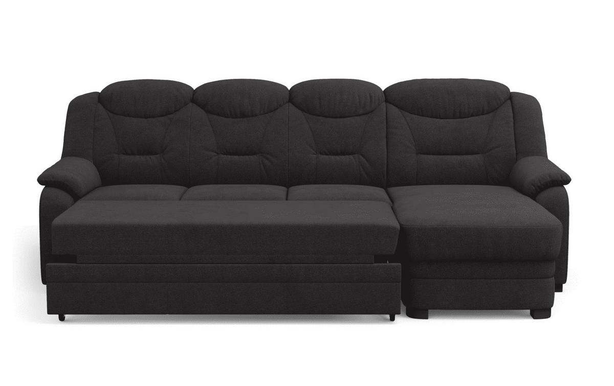 ECKSOFA mit Schlaffunktion – weiches Chenille-Gewebe - Schwarz Hochglanz/Anthrazit, Holz/Kunststoff (162/257cm) - Cotta