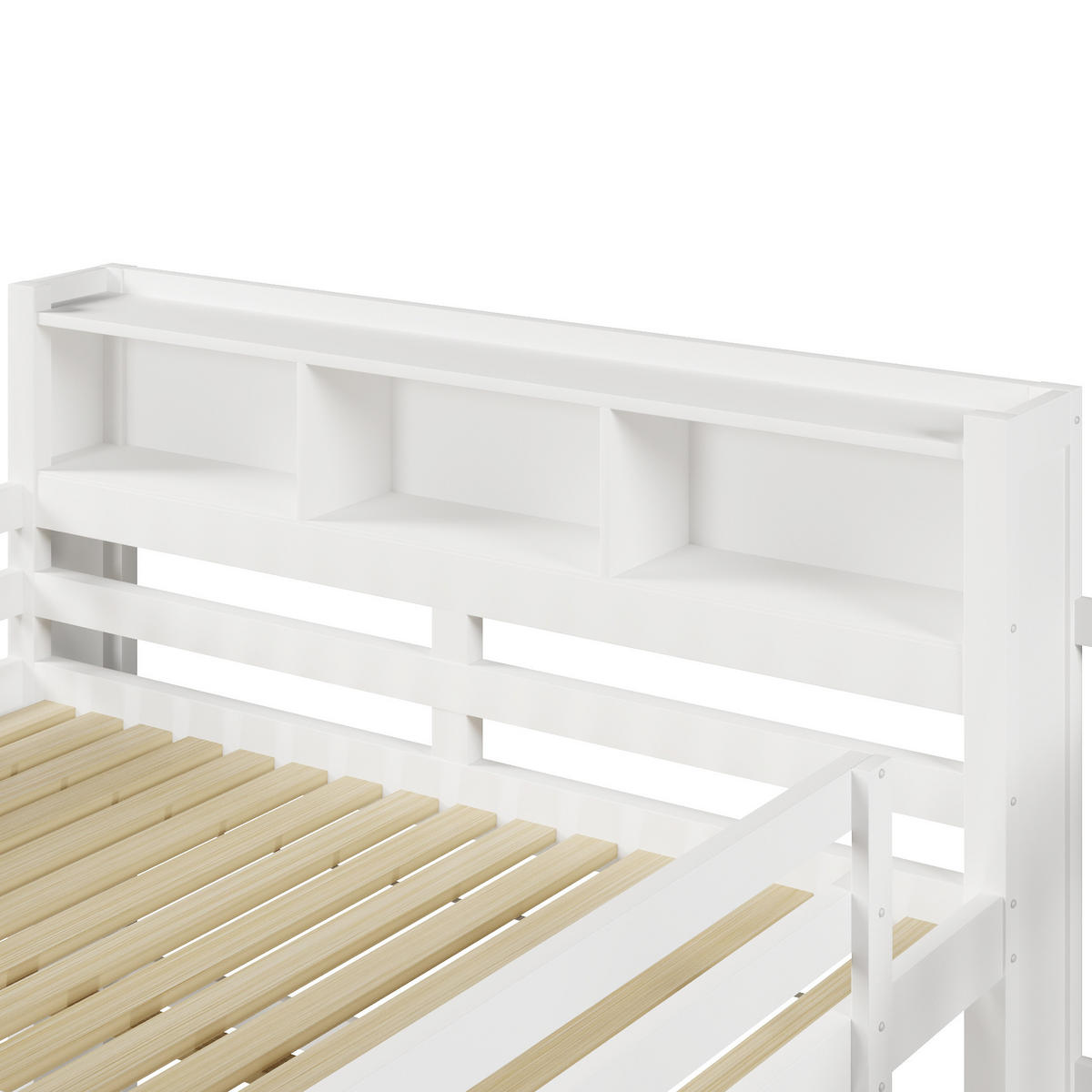 HOCHBETT 140/200 cm mit LED-Beleuchtung, Stauraumtreppe und offenem Staufach, Weiß - Weiß, Holz (140/200cm) - Redom