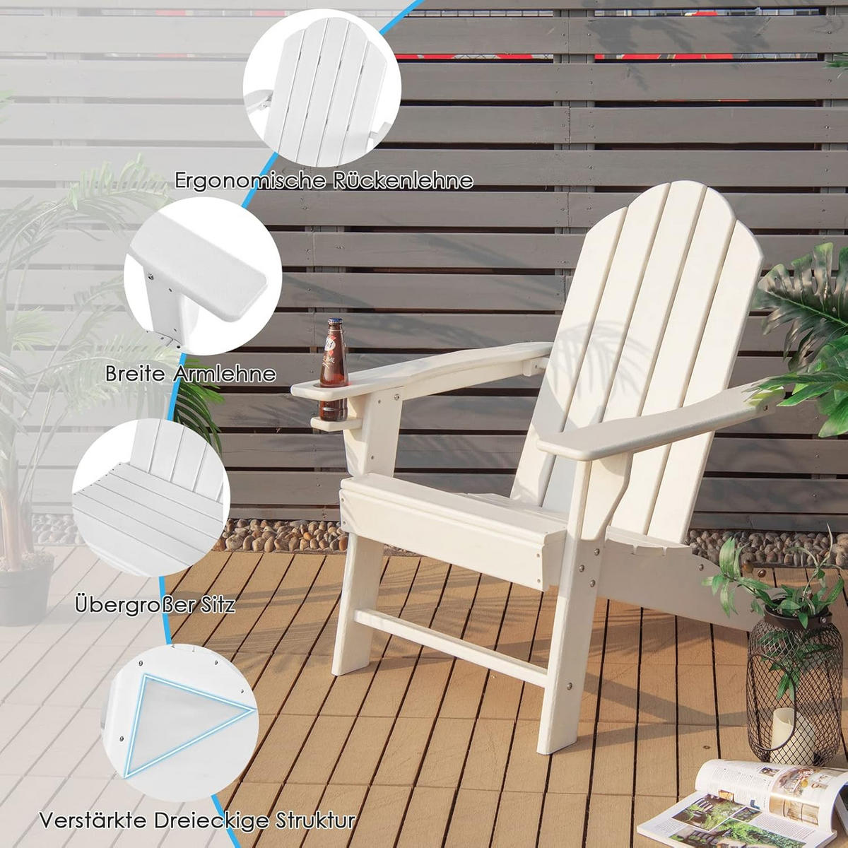 GARTENSTUHL Adirondack Weiß - Weiß, Kunststoff (89/99/78cm) - COSTWAY