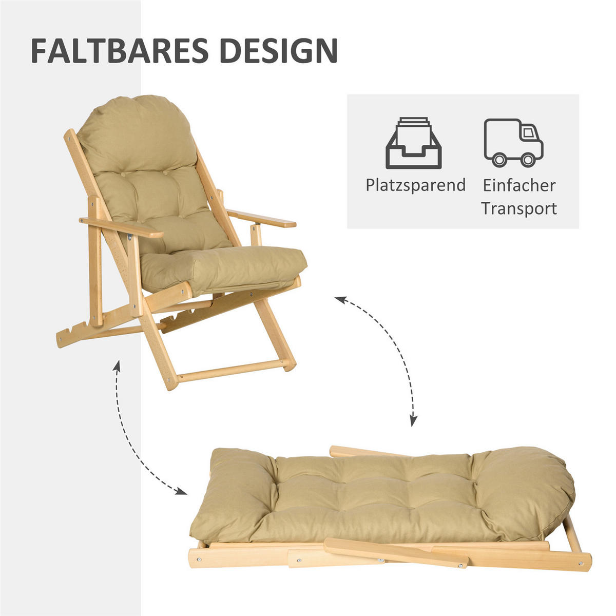 RELAXSESSEL klappbar Leinenoptik Buchenholz braun - Naturfarben, Textil (71/126/14cm) - Kaket