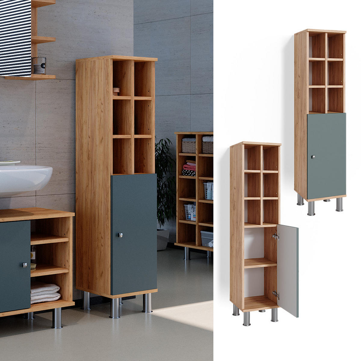 STŘEDNÍ SKŘÍŇKA Fynn Zelená - zelená barva, kompozitní dřevo (30/130.6/30cm) - Vicco