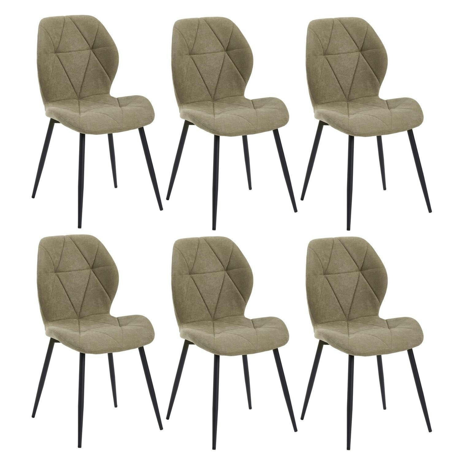 ESSZIMMERSTÜHLE 6er-Set Stoff Grün Rautenmuster Metallbeine - Grün, Textil (43/86/47.5cm)