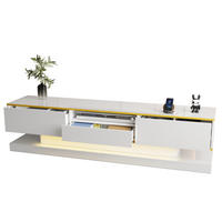 LOWBOARD 180/38/45 cm in Weiß mit Gold aus Holzwerkstoff mit LED-Beleuchtung - Weiß, Holzwerkstoff (38/45/180cm) - OKMYHOME