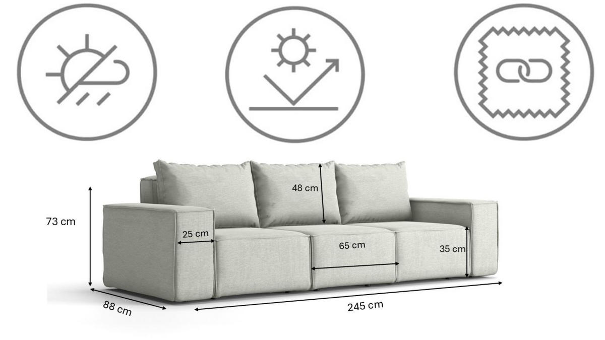 GARTENSOFA 3-Sitzer Für Den Garten SONNE Hellgrau - Hellgrau, Holz (245/73/88cm) - Kaiser Möbel