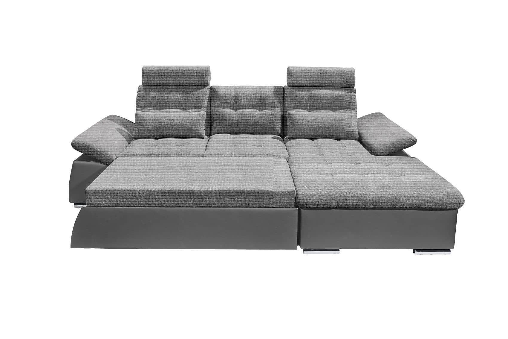 ECKSOFA mit Schlaffunktion und verstellbaren Armlehnen - Chromfarben/Grau, Kunststoff/Textil (170/268cm) - ed exciting design