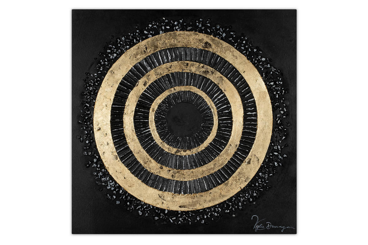 ACRYLBILD HANDGEMALT 60/60 cm - Goldfarben/Schwarz, Holz/Textil (60/60cm) - KUNSTLOFT