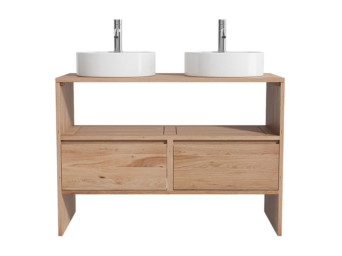 DOPPELWASCHTISCH - 110 cmcm x 50 cmcm - Holz, Platte - Naturfarben Hell - CAVIZO - Naturfarben, Holz (110/78/50cm) - Vente-Unique