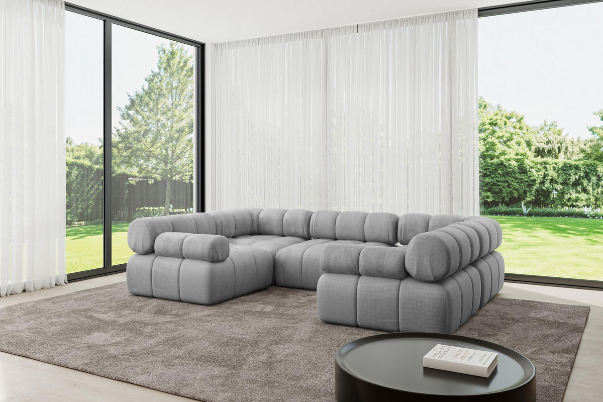 WOHNLANDSCHAFT modulares Sofa Birno-U1 - 285x190x70 cm Hellgrau Velours - Hellgrau, Holzwerkstoff/Textil (285/70/190cm) - ALTDECOR