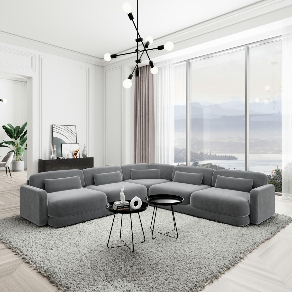 ECKSOFA Valencia L Form Samtstoff Dunkelgrau - Dunkelgrau, Textil (229/229cm) - Sofa Dreams