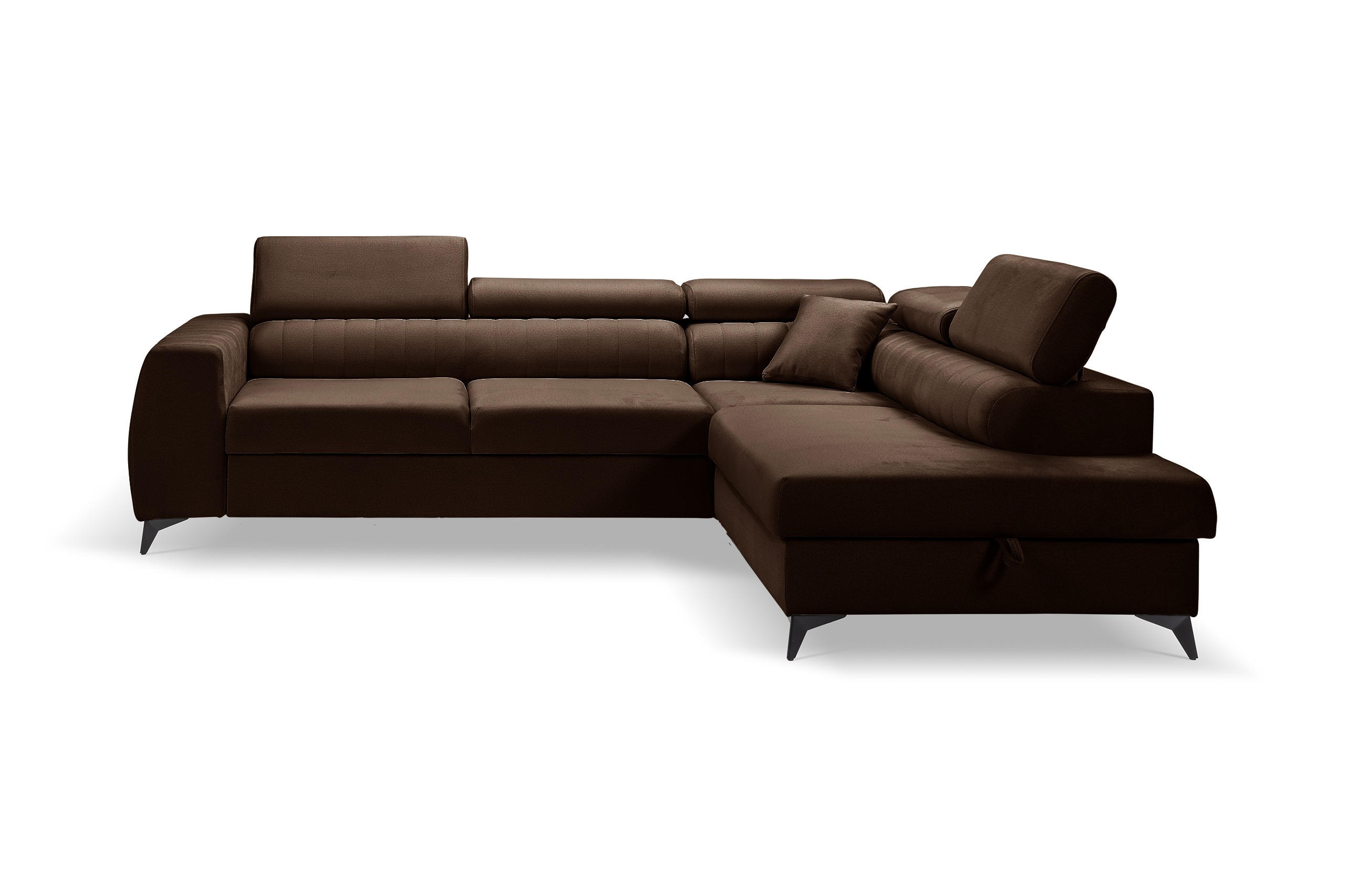 ECKSOFA PIERO L Rechts mit Schlaffunktion 195x125 Velours Braun - Schwarz/Braun, Holz/Textil (203/268cm) - Muffo