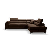 ECKSOFA PIERO L Rechts mit Schlaffunktion 195x125 Velours Braun - Schwarz/Braun, Holz/Textil (203/268cm) - Muffo