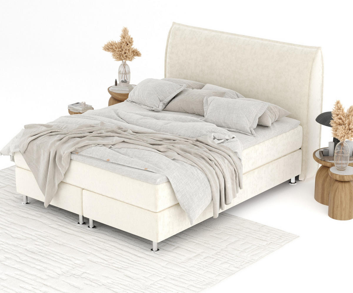 BOXSPRINGBETT Chermin Creme 160/200 cm mit Latex-Topper - Silberfarben/Creme, Holz/Holzwerkstoff (160/200cm) - Maison de Reve