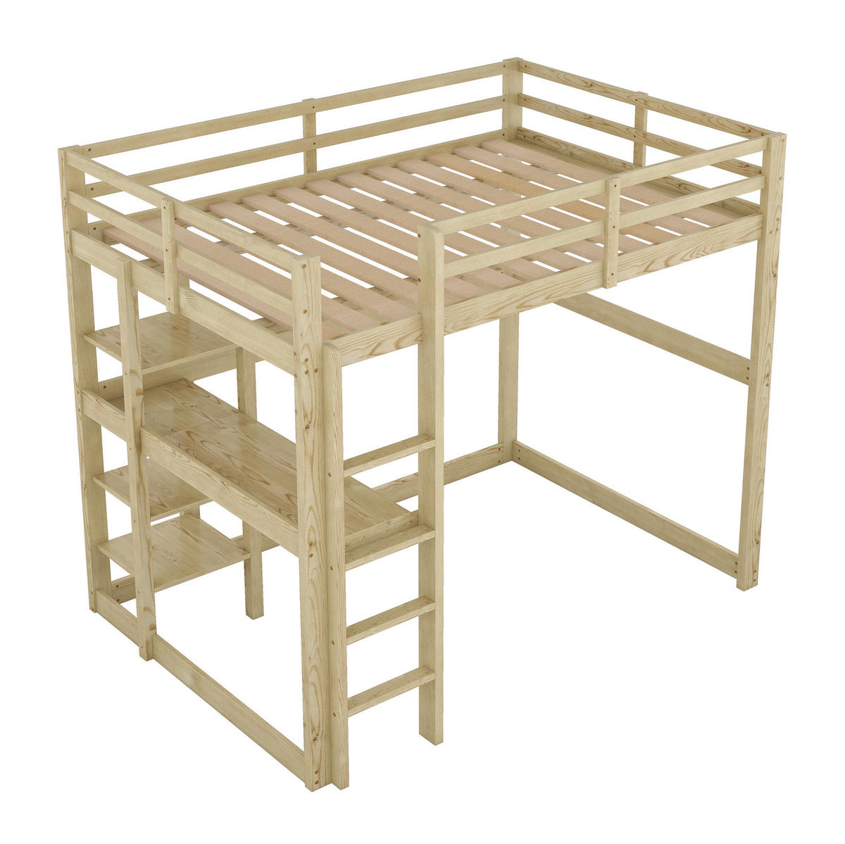 HOCHBETT 140/200 cm aus Kiefer mit Schreibtisch und 4 Ablagefächern - Naturfarben, Holz (140/200cm) - Flora Grace