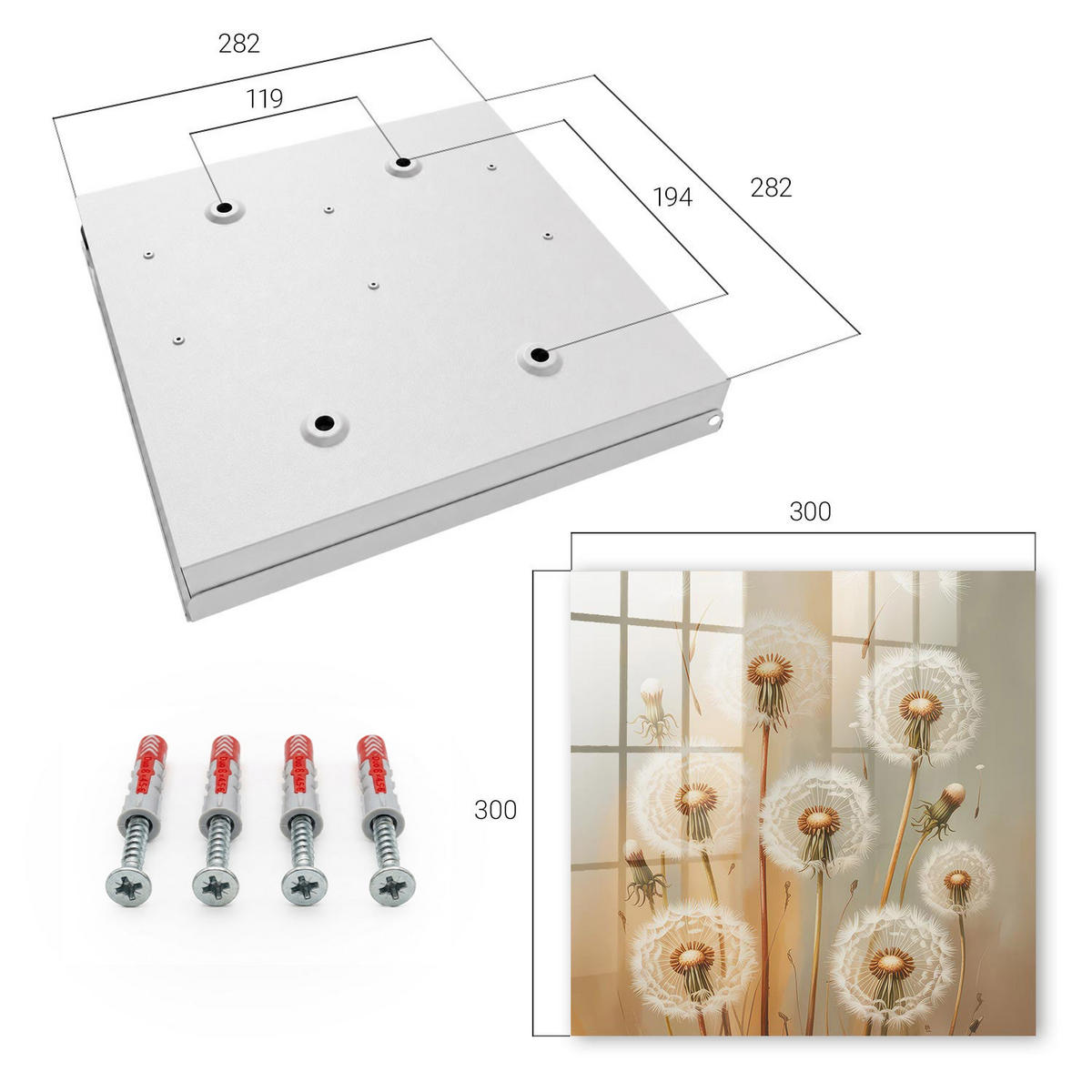 SCHLÜSSELBOX Weiß 30x30 cm – Türöffnung nach rechts - Löwenzahn Schönheit - Weiß, Metall (30/30/5cm) - TULUP