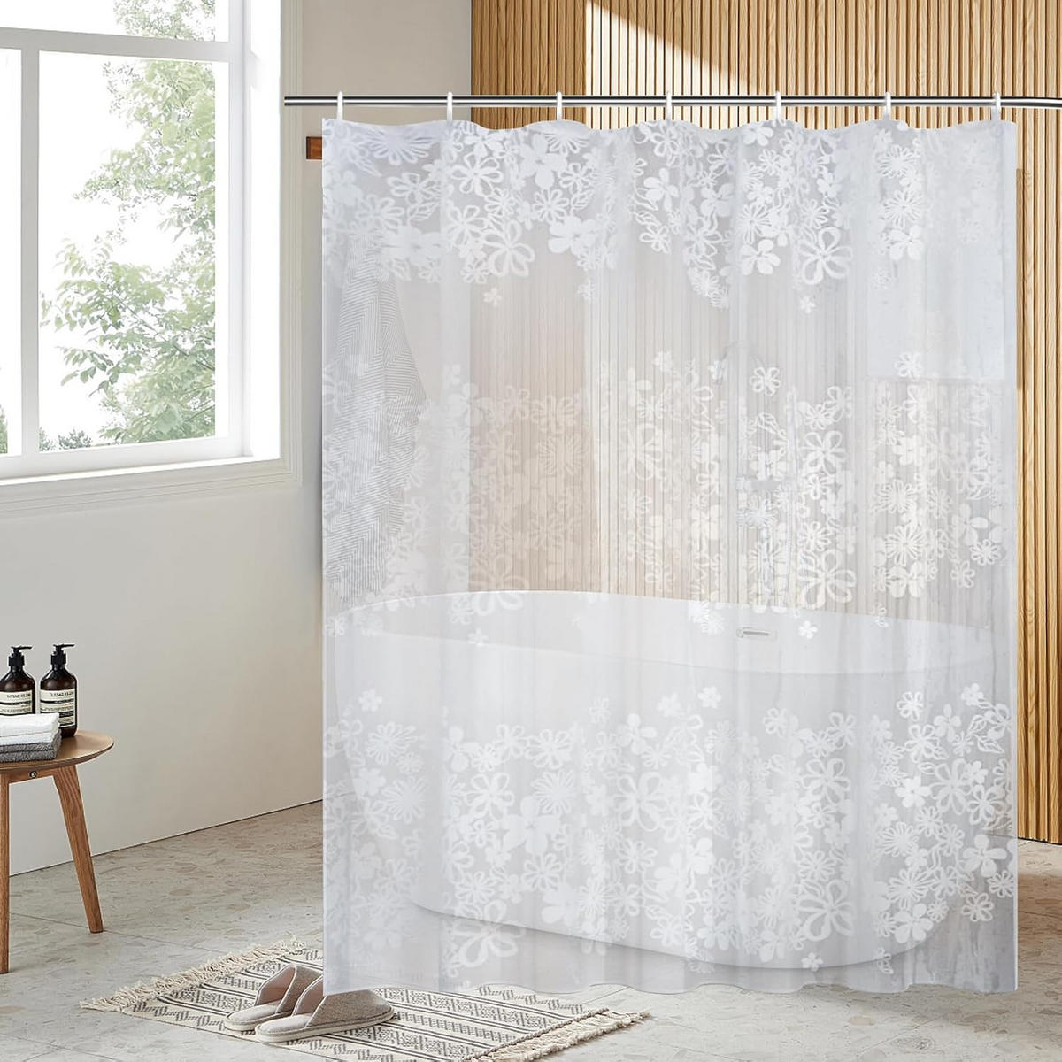 DUSCHVORHANG PEVA floral Muster wasserdicht mit Ringen - Multicolor, Kunststoff (200/180cm) - MCBOSON