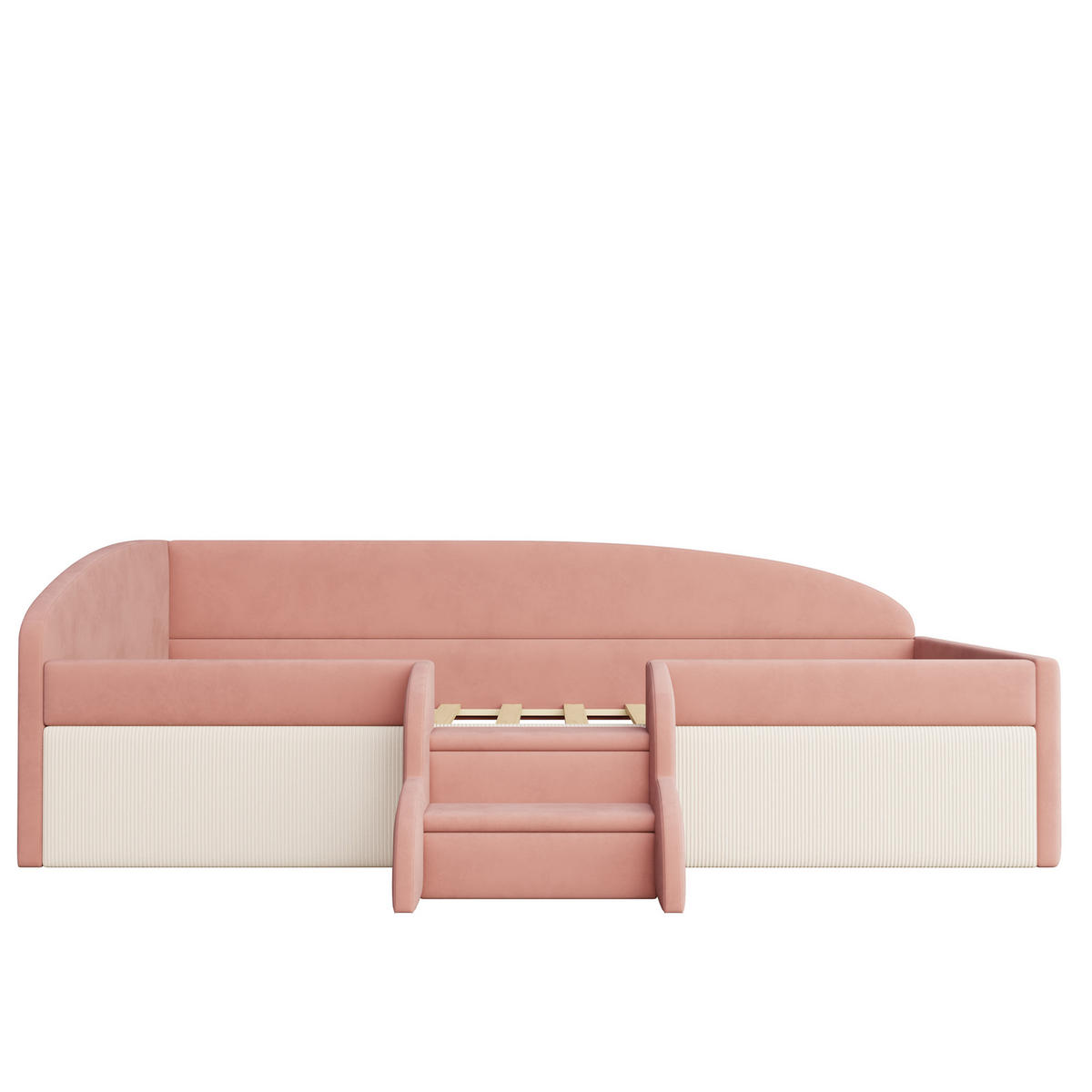 KINDERBETT 90/190 cm rosa-cremeweiß mit Sicherheitsdesign und Samtbezug - Pink, Textil (90/190cm) - OKWISH