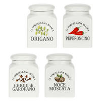 GEWÜRZDOSEN-SET 4-teilig Origano, Peperoncino, Chiodi di Garofano und Noce Moscata 0,175 l - Multicolor, Keramik - La Porcellana Bianca