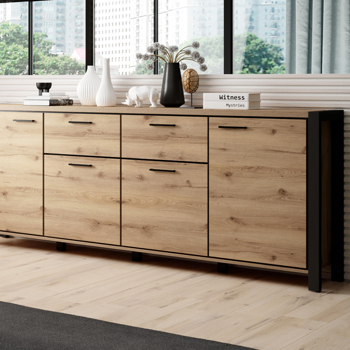 SIDEBOARD ATTIVO 213/91/41 cm mit 2 Schubladen und 4 Türen Eichefarben - Eichefarben, Holzwerkstoff (213/91/41cm) - MASSENO