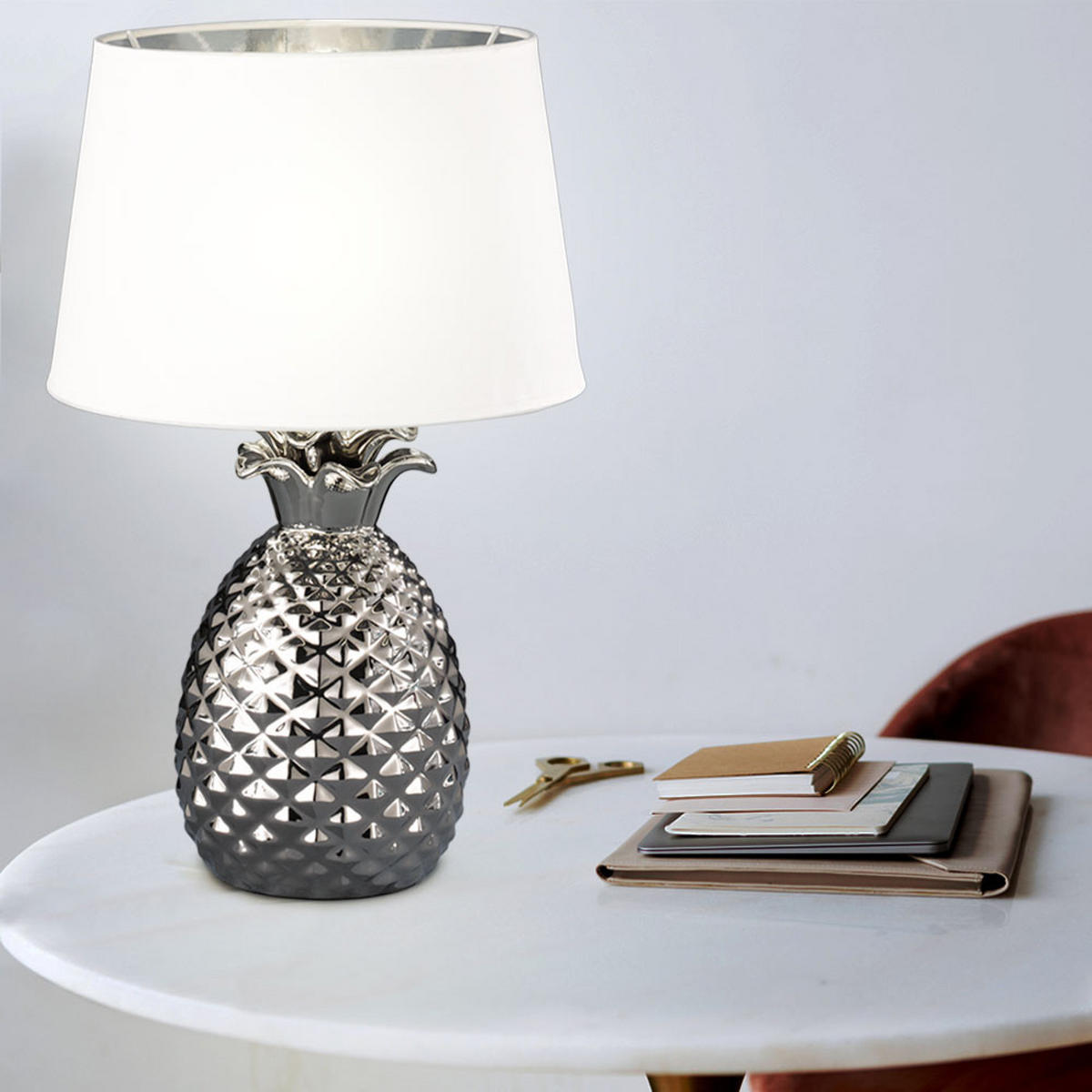 LED TISCHLEUCHTE Keramik Silber Weiß - Silberfarben, Keramik (28/28/43cm)