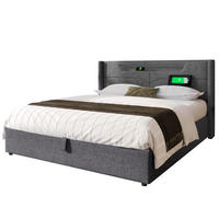 POLSTERBETT aus Leinen 140x200 cm in Grau mit LED & USB/Type-C - Grau, Textil (140/200cm) - Modfu