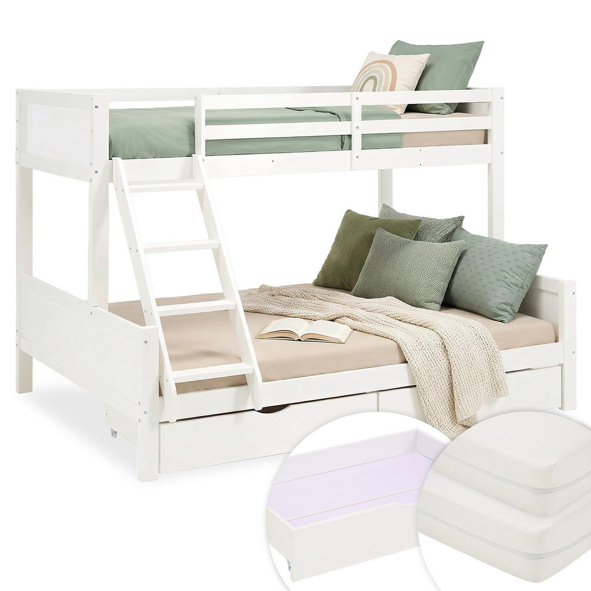 ETAGENBETT 90/200 cm und 140/200 cm weiß Bettkasten - Weiß, Holz - Homestyle4u