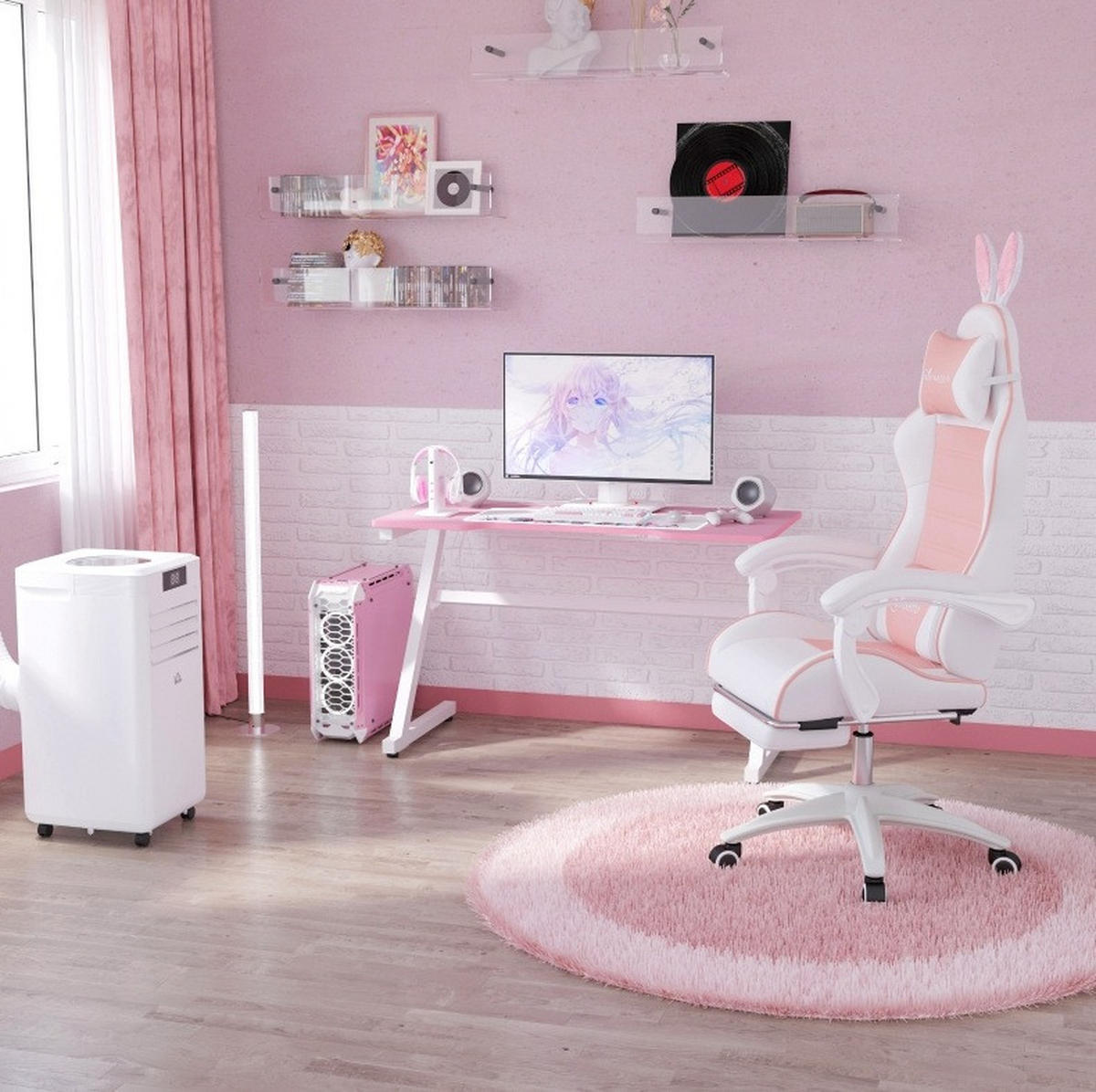 GAMINGSTUHL 65/136-142/63 cm Pink aus Kunstleder mit Fußstütze - Pink, Kunststoff (63/142/65cm) - OKMYHOME