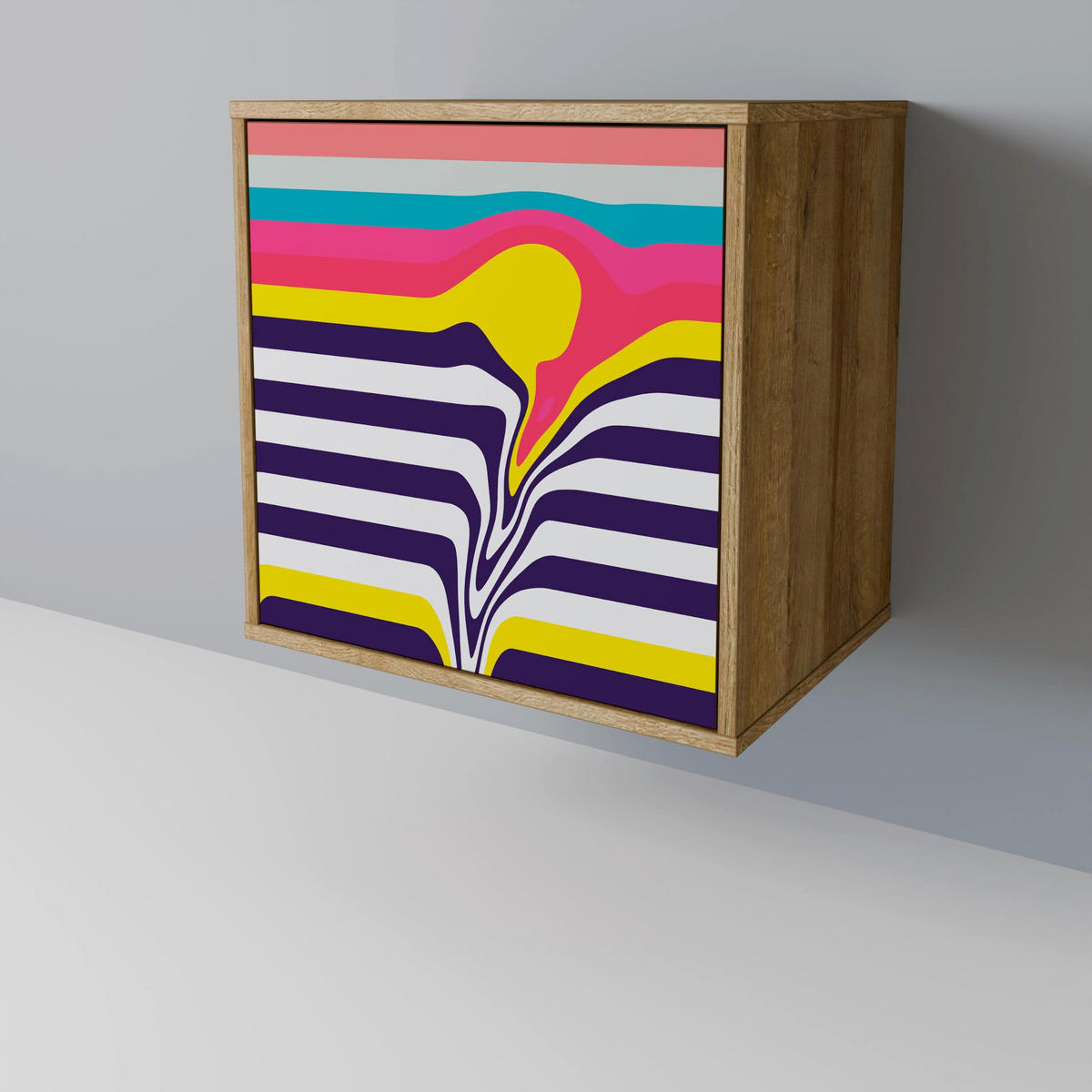 SIDEBOARD TONE COLLAPSE, Eichefarben, 57,5x42x70,5 cm, Schwarze Metall-Sternfüße - Eichefarben/Multicolor, Holzwerkstoff/Metall (57.5/70.5/42cm) - SpaceRebels