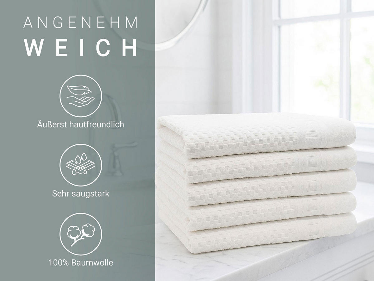 DUSCHTÜCHER, 5er-Set, 70x140 cm, 100% Baumwolle, Weiß - Weiß, Textil (70/140cm) - Zollner