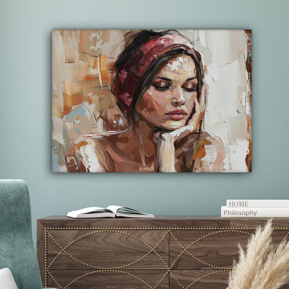 LEINWANDBILD Frau - Lackierung - Porträt - Modern Wandbilder 80x60 cm - Altrosa, Textil (80/60cm) - MuchoWow