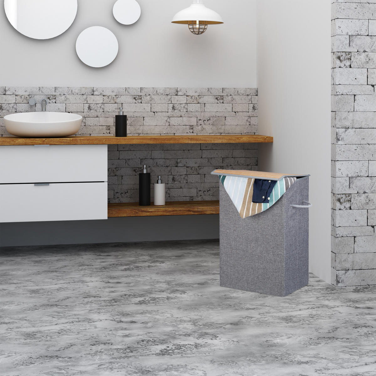 WÄSCHEKORB - Grau, Holz/Textil (40/60/30cm) - Relaxdays