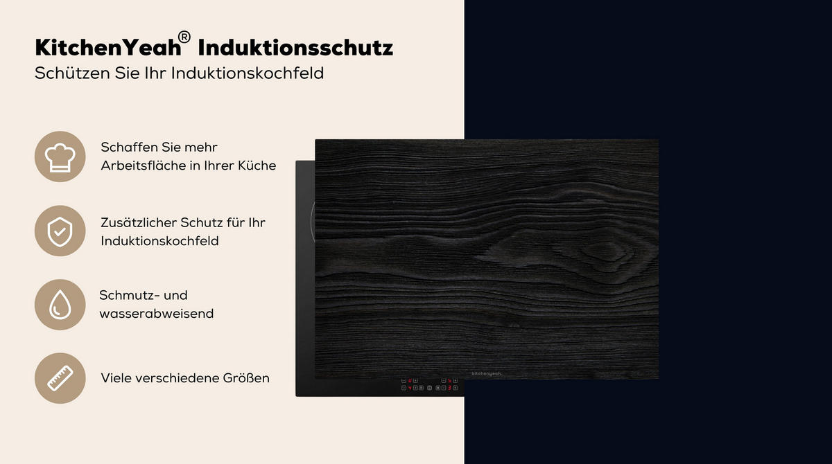 HERDABDECKPLATTE Schwarz - Holzoptik 75x52 cm - Schwarz, Kunststoff (75/0.2/52cm) - MuchoWow