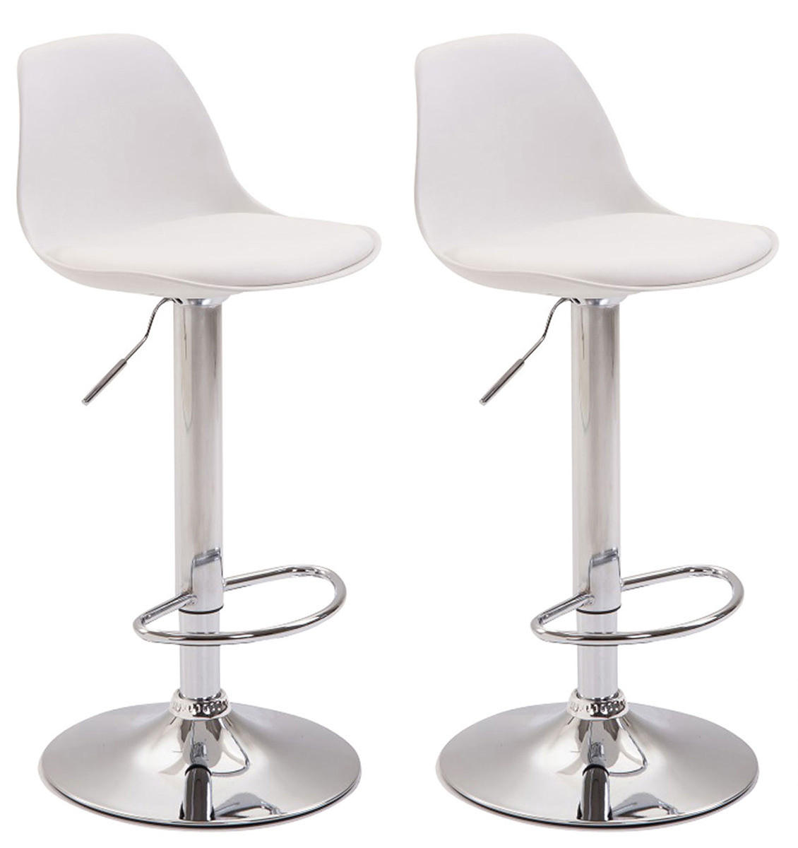 BARHOCKER 2er Set Lederlook weiß - Chromfarben/Walnussfarben, Kunststoff/Textil (39/82/43cm) - CLP