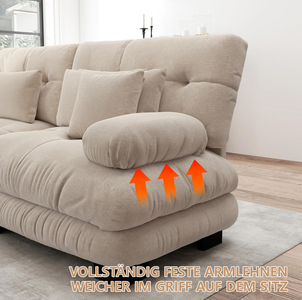 ECKSOFA in Hellbraun aus Chenille mit beweglichem Ottoman und Cloud-Komfort - Cappuccino, Textil (145/406cm) - Flora Grace