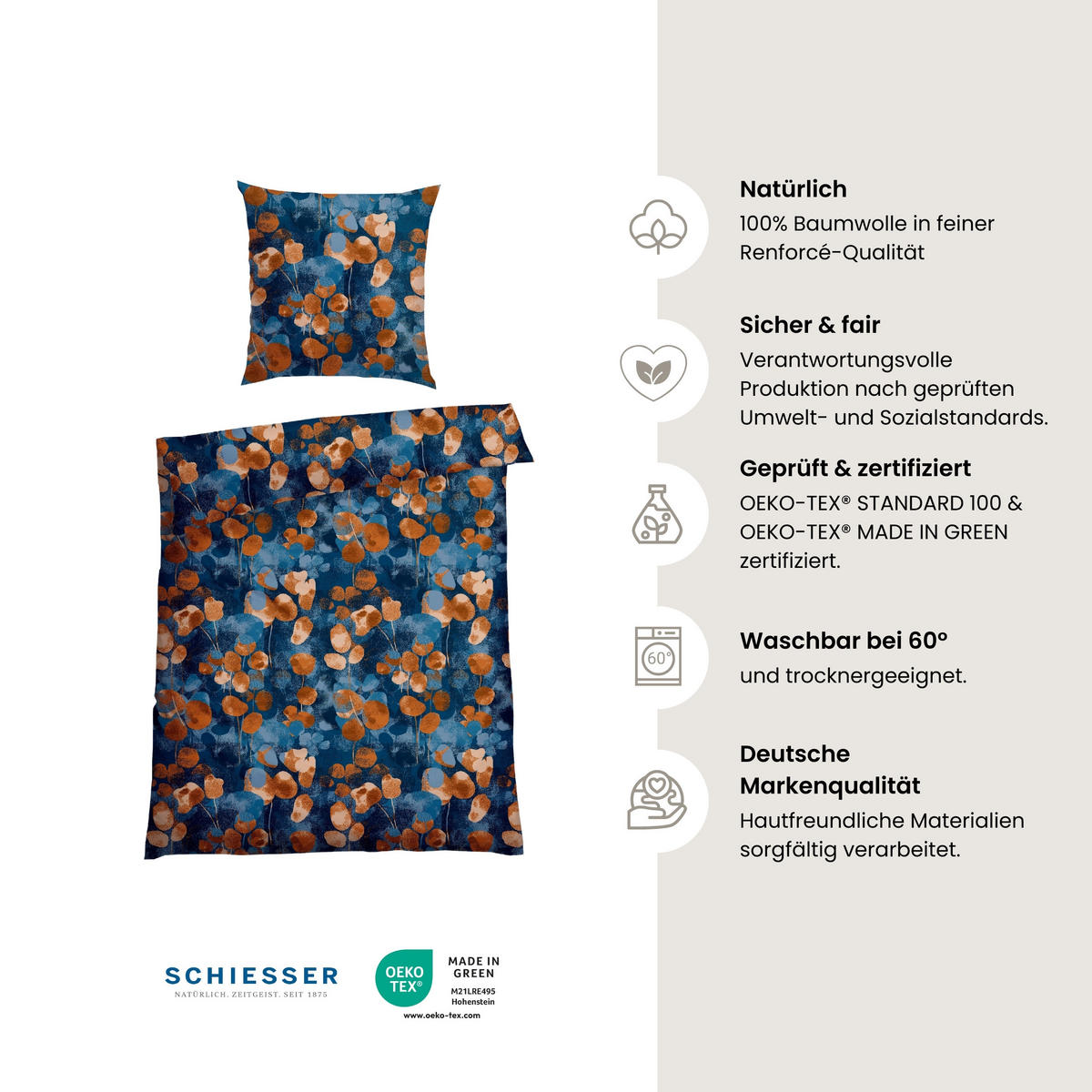 BETTWÄSCHESET Maxima - Renforcé - 2-teilig - 135 x 200 cm - Blau-Rost - Rostfarben, Textil (135/200cm) - SCHIESSER